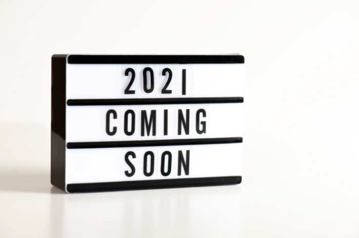 Sign with 2021 coming soon wording in black font