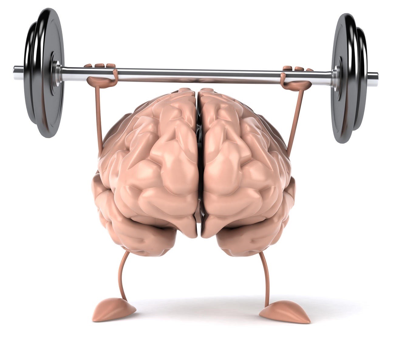 Brain with hands up bench pressing weights