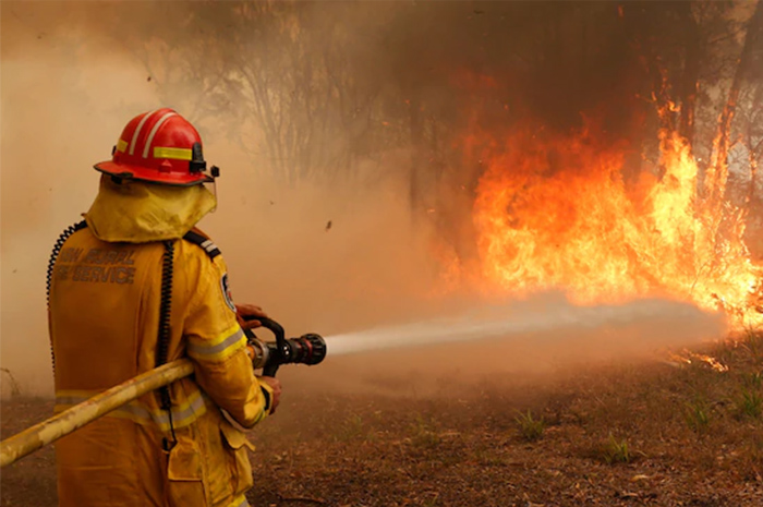 NSW Rural Fire Service fireman fighting fire