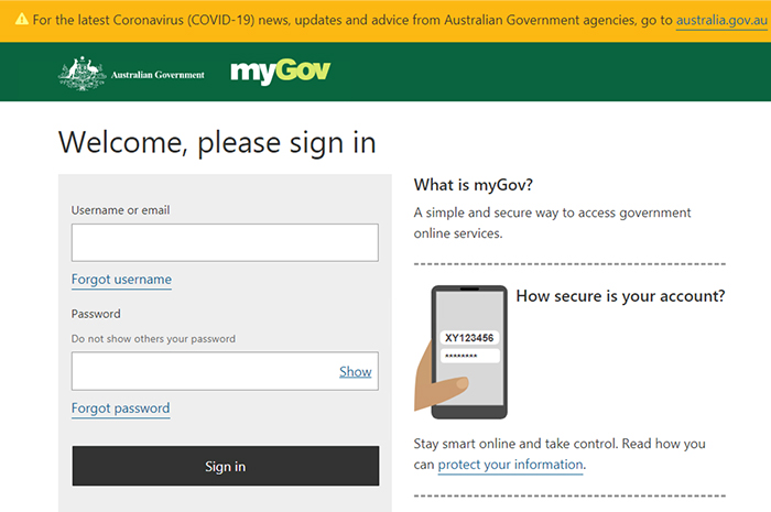 Centrelink Job Seeker myGov login screen