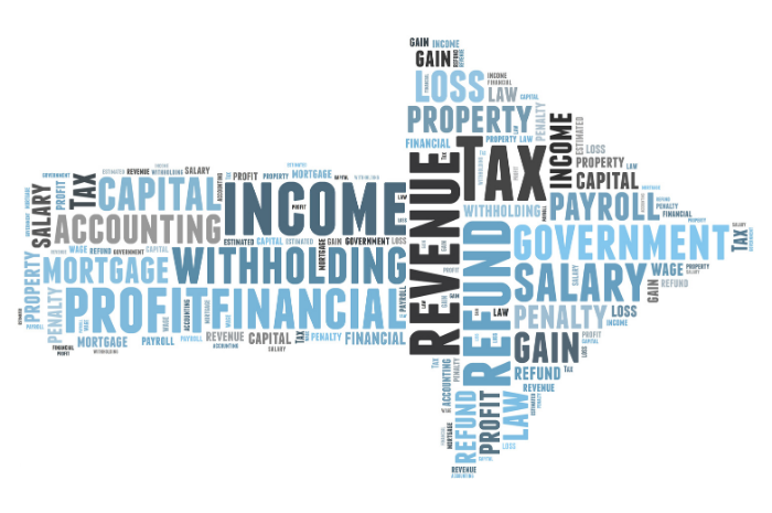 Arrow made up of tax and accounting words
