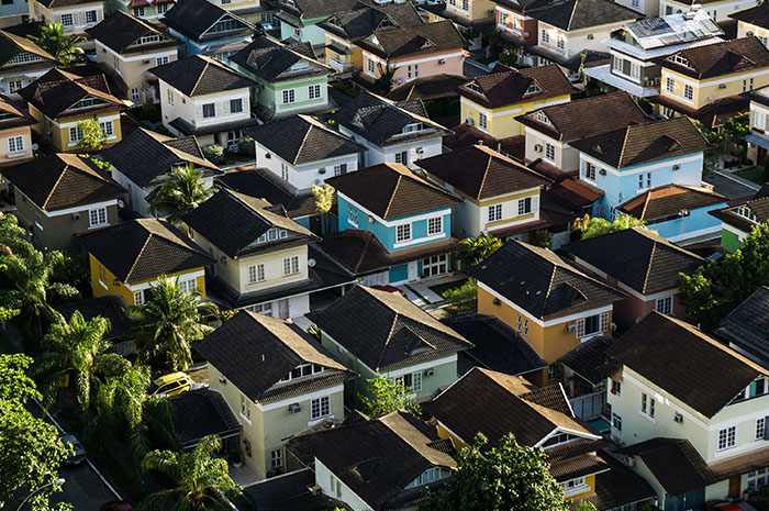 Aerial view of numerous streets of houses