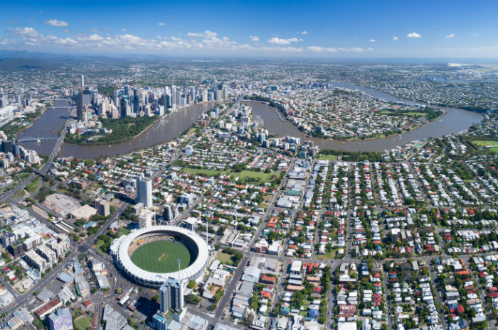 Aerial view of Brisbane city and surrounding suburbs